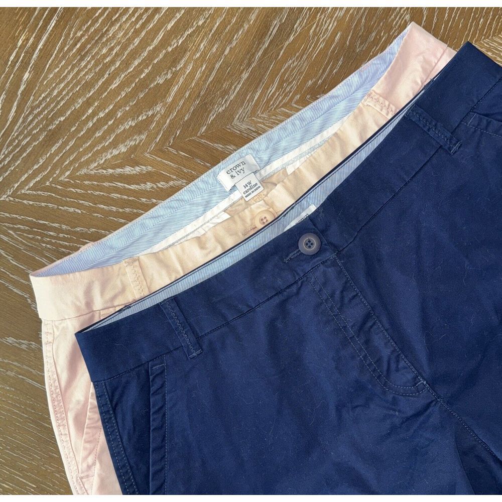 (2 Pair) Crown & Ivy 14 CAROLINE Women's Shorts‎ PINK /BLUE ~ EXCELLENT